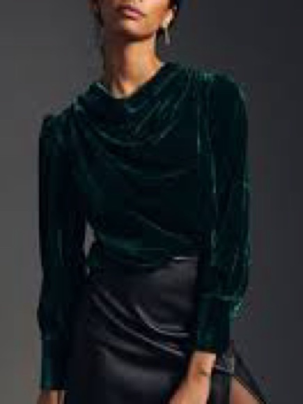 Anthropologie BTFL-Life Velvet Draped Long-Sleeve Top in Deep Emerald Green S